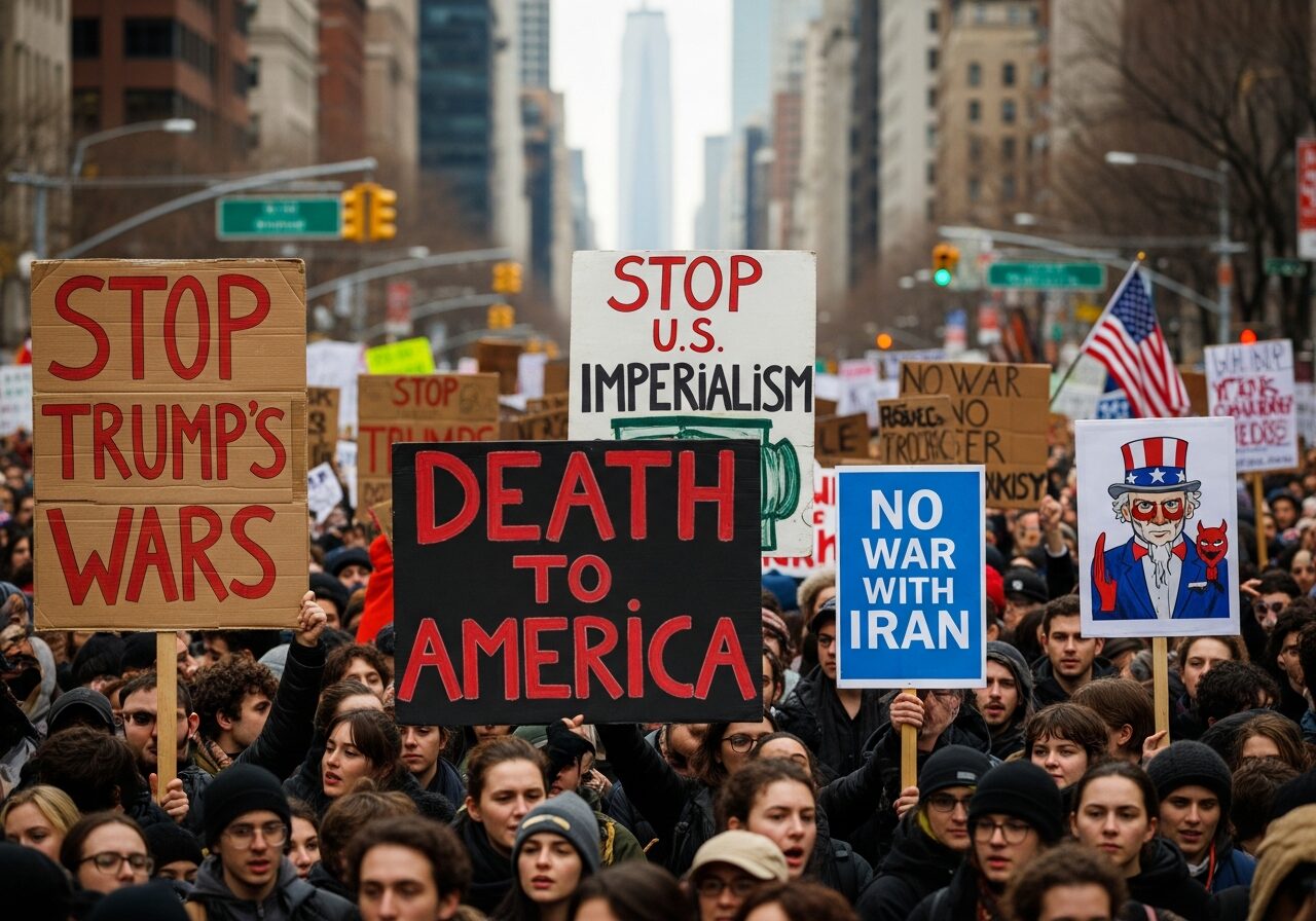 China’s Puppet Protesters Hit Times Square Before the Bombs Even Landed